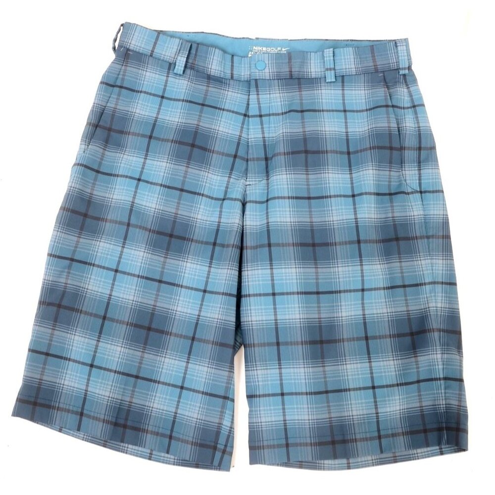 Nike Dri-Fit 12" Blue Plaid Golf Shorts Athletic Outdoor Sporty Men's 34